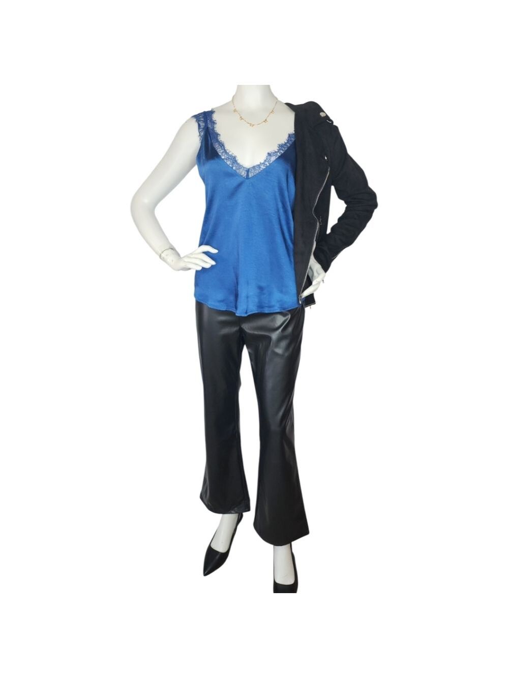 NWT Skies Are Blue XS Blue Lace Trim Cami | Quiet Luxury Layering Top